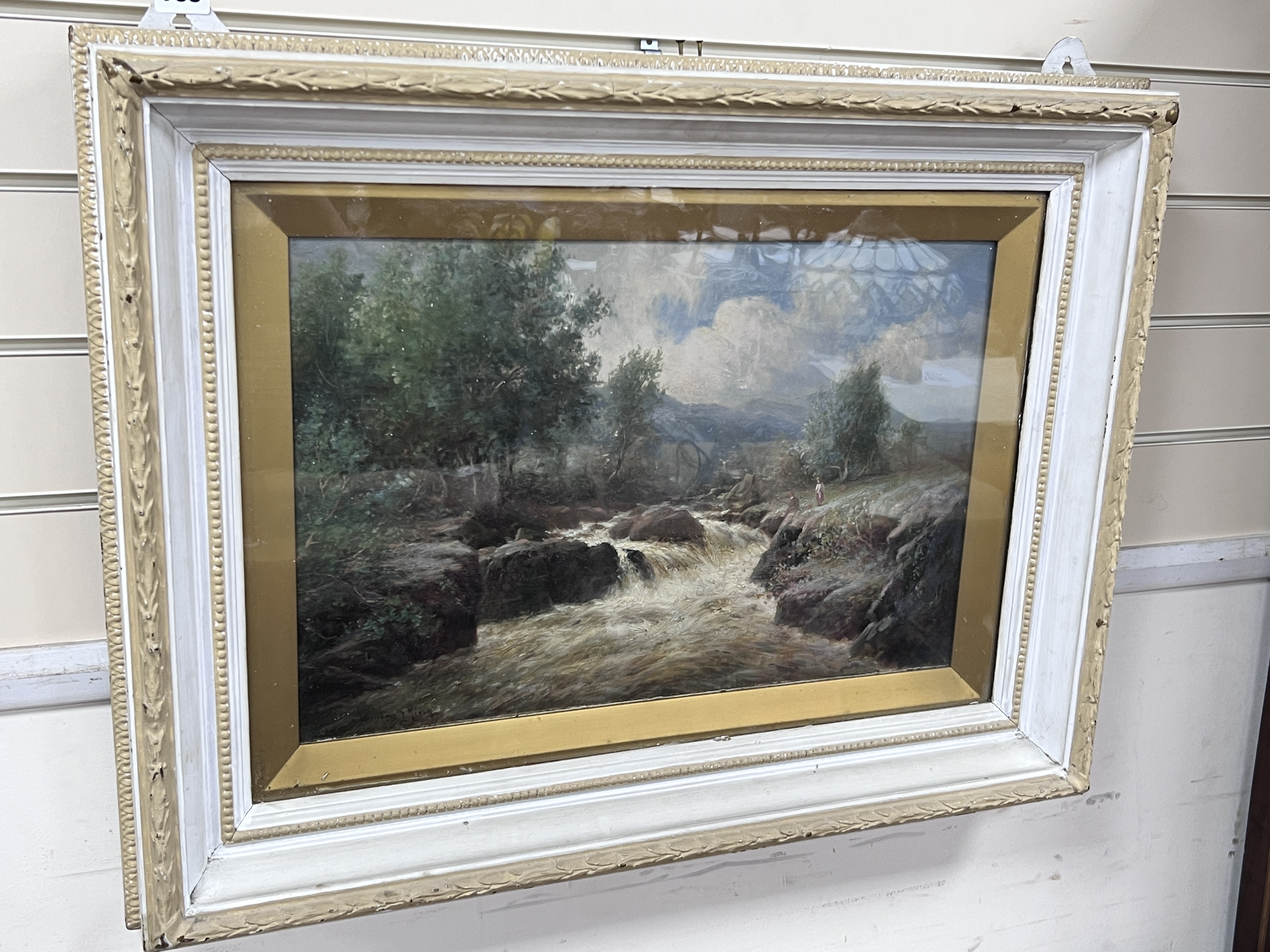 William L. King, oil on canvas, Angler beside a mountain stream, signed, 34 x 52cm